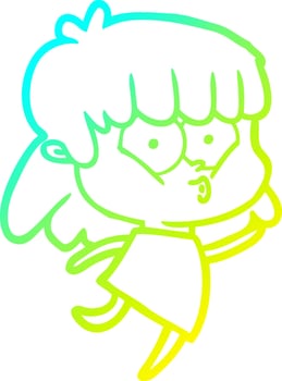 cold gradient line drawing cartoon whistling girl vector
