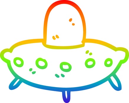 rainbow gradient line drawing cartoon alien spaceship vector
