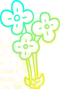 cold gradient line drawing cartoon bunch of flowers vector