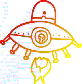 warm gradient line drawing cartoon alien spaceship vector