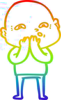 rainbow gradient line drawing cartoon nervous man vector