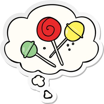 cartoon lollipop and thought bubble as a printed sticker vector