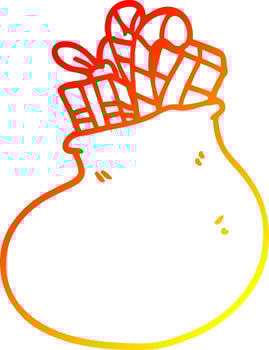 warm gradient line drawing cartoon bag of christmas presents vector