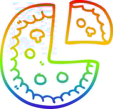rainbow gradient line drawing cartoon pizza vector