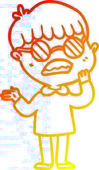 warm gradient line drawing cartoon confused boy wearing spectacles vector