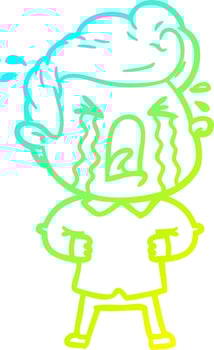 cold gradient line drawing cartoon crying man vector