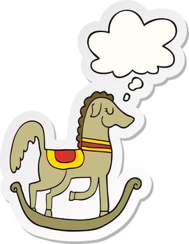 cartoon rocking horse and thought bubble as a printed sticker vector