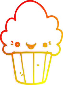 warm gradient line drawing cartoon cupcake with face vector
