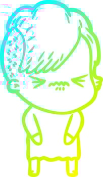 cold gradient line drawing cartoon annoyed hipster girl vector