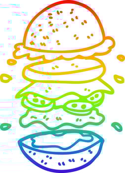 rainbow gradient line drawing cartoon huge burger vector