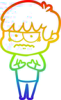 rainbow gradient line drawing annoyed cartoon boy vector