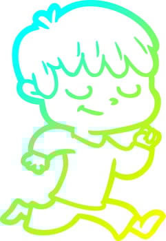 cold gradient line drawing cartoon happy boy vector