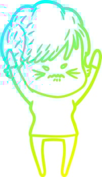 cold gradient line drawing cartoon frustrated woman vector