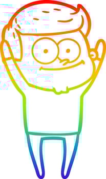 rainbow gradient line drawing cartoon happy man vector