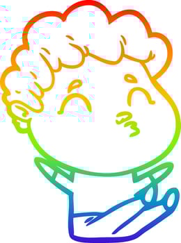 rainbow gradient line drawing cartoon man pouting vector