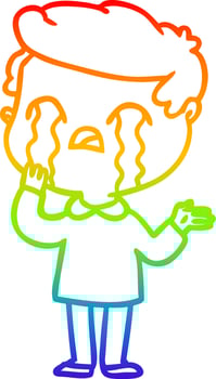 rainbow gradient line drawing cartoon man crying vector