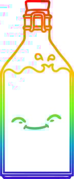 rainbow gradient line drawing cartoon old water bottle vector