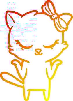 warm gradient line drawing cute cartoon cat with bow vector