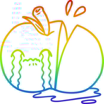 rainbow gradient line drawing cartoon sad sliced apple vector