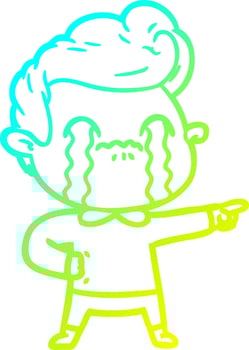 cold gradient line drawing cartoon man crying vector