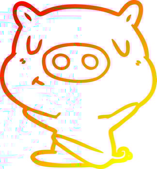 warm gradient line drawing cartoon content pig vector
