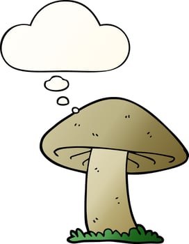cartoon mushroom and thought bubble in smooth gradient style vector