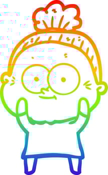 rainbow gradient line drawing cartoon happy old woman vector