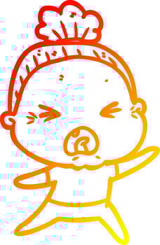warm gradient line drawing cartoon angry old woman vector