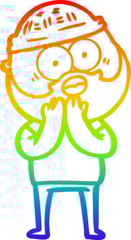 rainbow gradient line drawing cartoon surprised bearded man vector