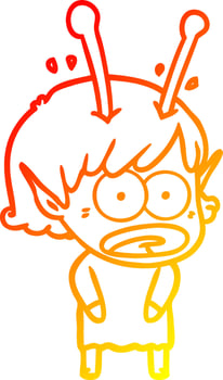 warm gradient line drawing cartoon shocked alien girl vector