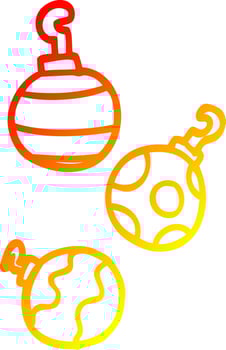 warm gradient line drawing cartoon xmas baubles vector