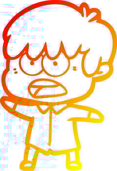 warm gradient line drawing worried cartoon boy vector