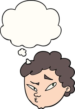 cartoon suspicious man and thought bubble vector