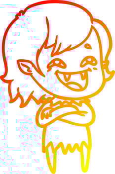warm gradient line drawing cartoon laughing vampire girl vector