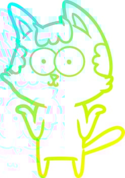 cold gradient line drawing happy cartoon cat shrugging shoulders vector