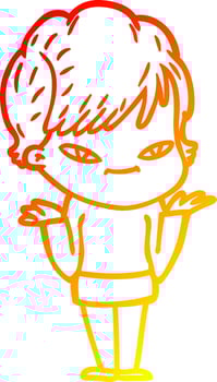 warm gradient line drawing cartoon happy woman vector