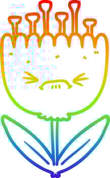 rainbow gradient line drawing cartoon angry flower vector