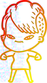 warm gradient line drawing cute cartoon girl with hipster haircut vector