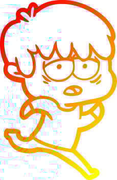 warm gradient line drawing cartoon exhausted boy vector