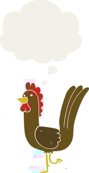 cartoon rooster and thought bubble in retro style vector