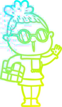cold gradient line drawing cartoon woman wearing spectacles vector