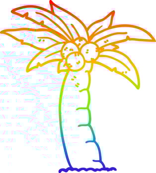 rainbow gradient line drawing cartoon palm tree vector