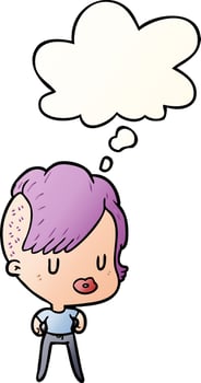 cartoon girl and thought bubble in smooth gradient style vector
