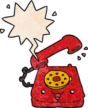 cute cartoon telephone and speech bubble in retro texture style vector