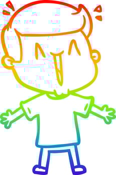 rainbow gradient line drawing cartoon excited man vector