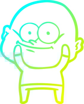 cold gradient line drawing cartoon bald man staring vector