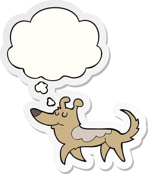 cartoon dog and thought bubble as a printed sticker vector
