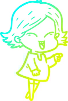 cold gradient line drawing happy cartoon girl vector