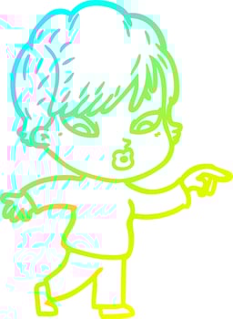 cold gradient line drawing cartoon woman vector