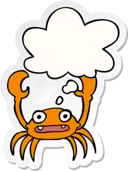 cartoon crab and thought bubble as a printed sticker vector